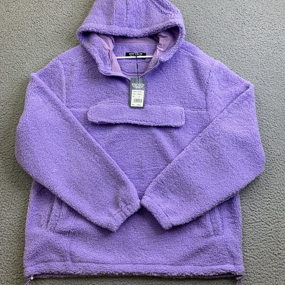 Ring Spun Mens‎ Purple Fleece Hoodie Sz XL Chest Pocket & Kangaroo Pocket